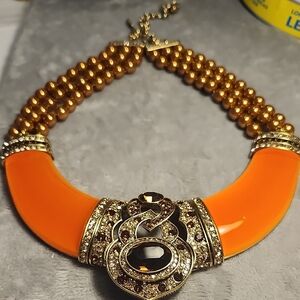 Heidi Daus Orange and Gold Bold Collar Necklace